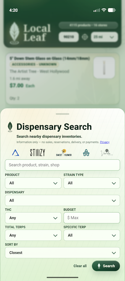 Local Leaf search controls
